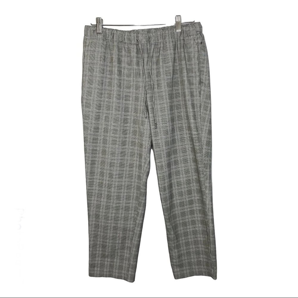 Nicole Miller Black Plaid Elastic Waist Drawstring Pants